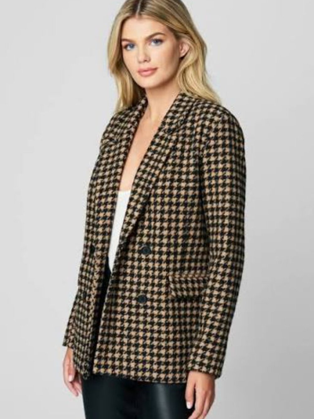 BLANK NYC Houndstooth Brown Black Book Club Blazer WOOL BLEND SMALL